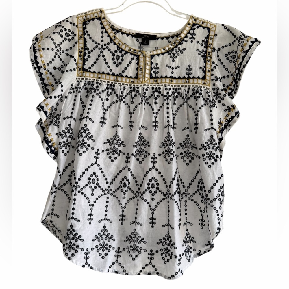 J. Crew Embroidered Black and White Women's‎ Top